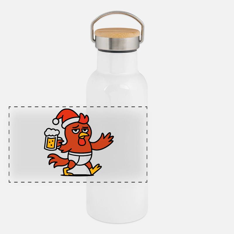 Santa Rooster Chicken Santa Hat Hat Beer Cheers Panoramic Thermal Bottle with Bamboo Lid
