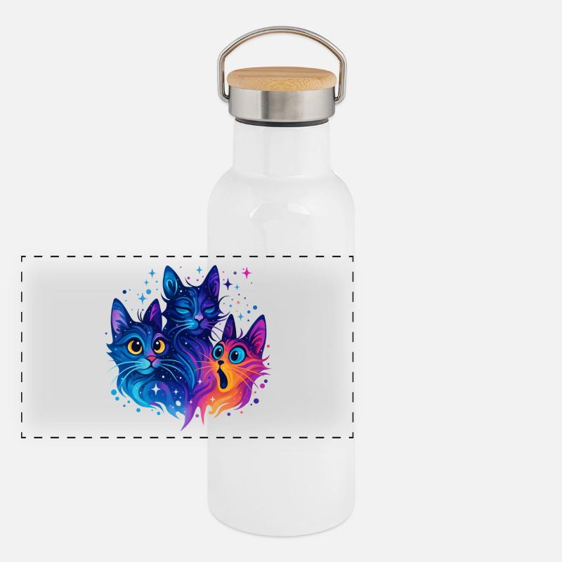 Neon Galaxy Cats Trio Panoramic Thermal Bottle with Bamboo Lid