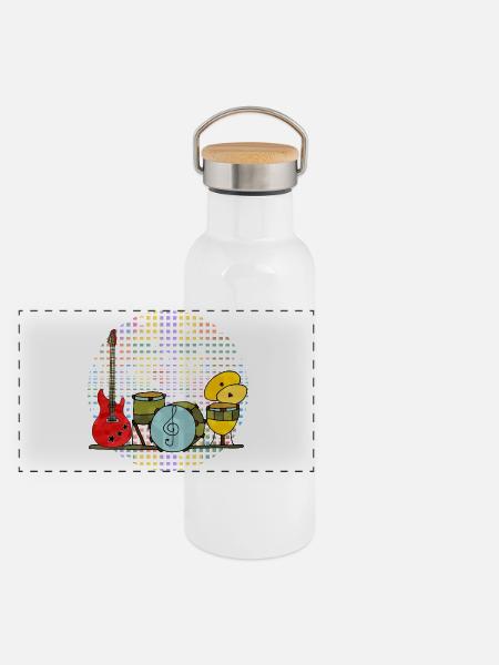 Musikinstrumente - Panorama Thermosflasche mit Bambusdeckel - Weiß