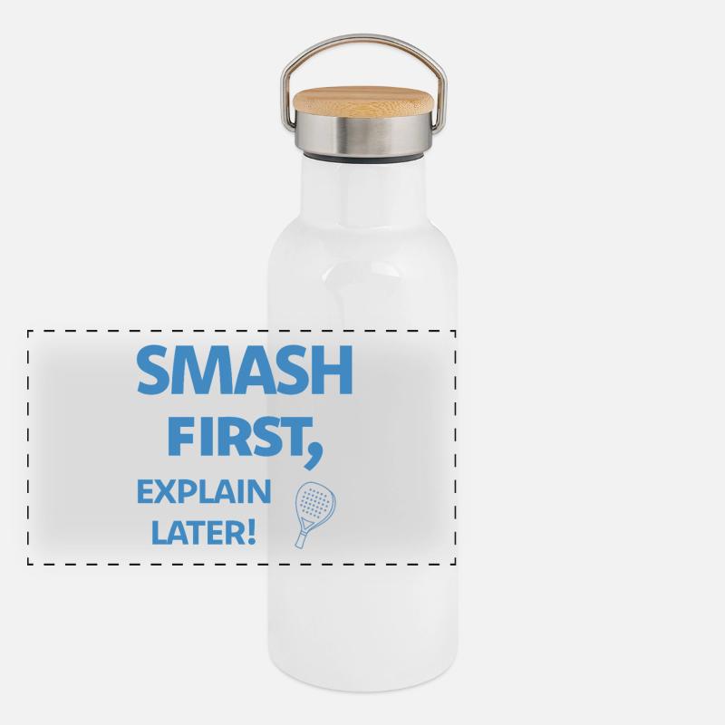 Smash First Explain Later Padel Panoramic Thermal Bottle with Bamboo Lid