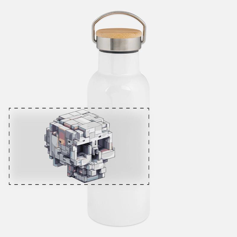 Conception de crâne en bloc - Look d’art numérique Gourde isotherme avec bouchon en bambou