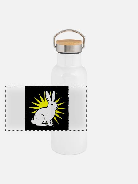 Cooler Hase im Punk Rock & Pop Art Stil - Panorama Thermosflasche mit Bambusdeckel - Weiß - Vorne