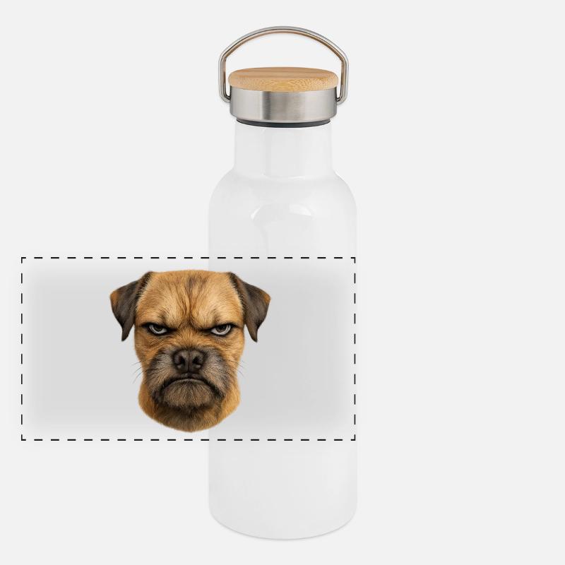 Grimmiges Hundengesicht | Border Terrier Panorama Thermosflasche mit Bambusdeckel