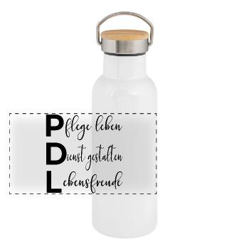 Pflege PDL Pflegedienstleistung - Panorama Thermosflasche mit Bambusdeckel - Weiß - Vorne