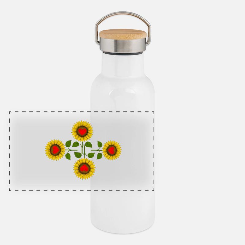 Sonnenblumen mit Herz in der Mitte Panorama Thermosflasche mit Bambusdeckel