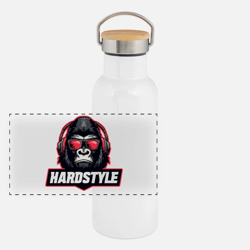 Hardstyle Gorilla – Musik Design mit Kopfhörern Panorama Thermosflasche mit Bambusdeckel