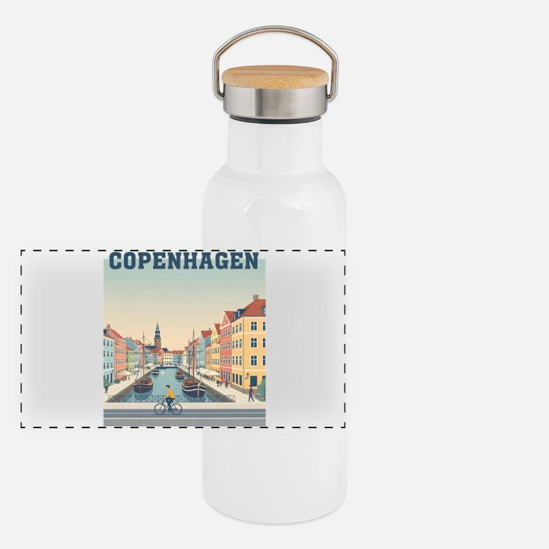 Copenhagen Canalscape Pastel Harbour Panoramic Thermal Bottle with Bamboo Lid