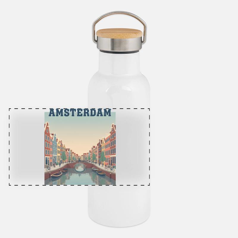 Amsterdam Canals at Sunset Panoramic Thermal Bottle with Bamboo Lid