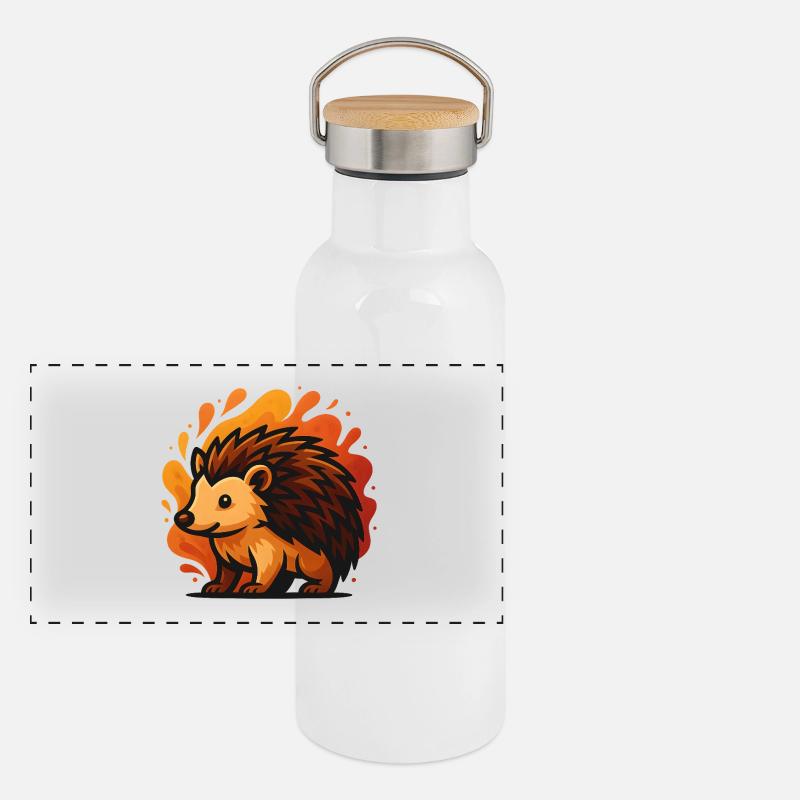 Hérisson à l’aura enflammée Gourde isotherme avec bouchon en bambou
