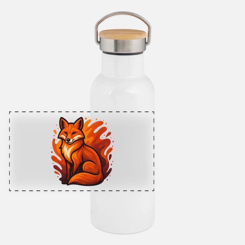 Flammender Fuchs im grafischen Stil Panorama Thermosflasche mit Bambusdeckel