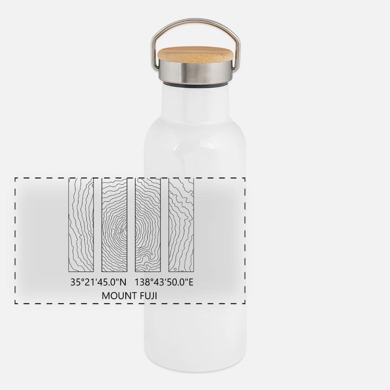 Mount Fuji coordinates – contour lines Panoramic Thermal Bottle with Bamboo Lid