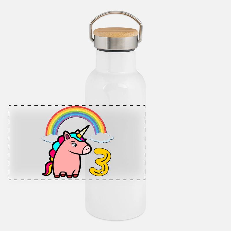 Einhorn Kindergeburtstag  - 3. Geburtstag Panorama Thermosflasche mit Bambusdeckel