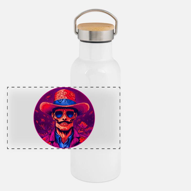Bronko55 No.81 – Old Man with a Hat - Panoramic Thermal Bottle with Bamboo Lid - white