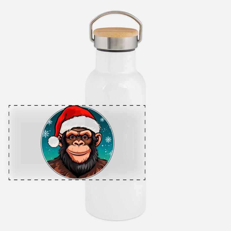 Christmas Chimpanzees Panoramic Thermal Bottle with Bamboo Lid