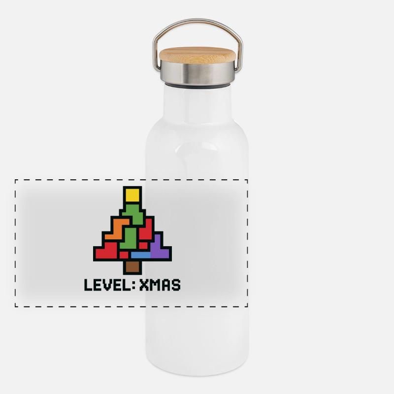 LevelXmas Pixelbaum Panorama Thermosflasche mit Bambusdeckel
