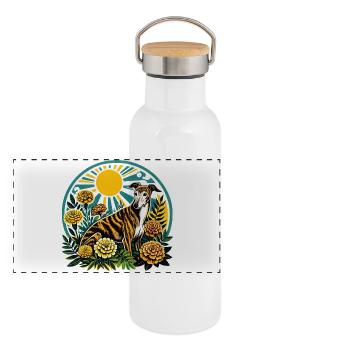 Lévrier floral éclairé par le soleil - Gourde isotherme avec bouchon en bambou - blanc - Devant