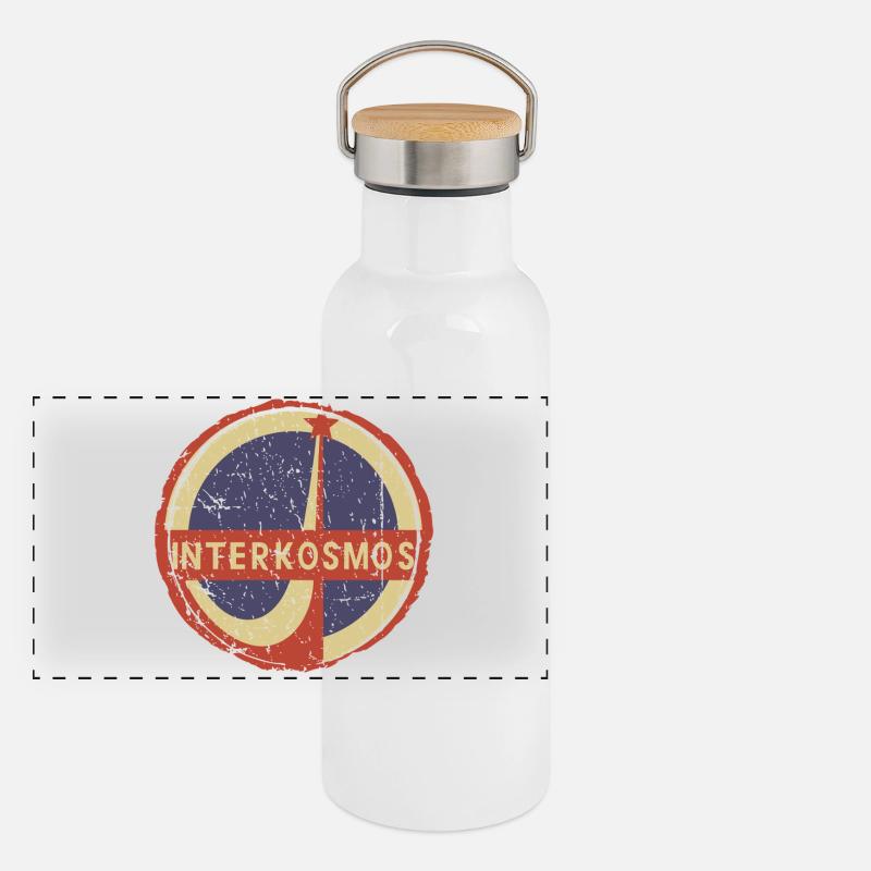Interkosmos DDR Retro Circle Emblem Panoramic Thermal Bottle with Bamboo Lid