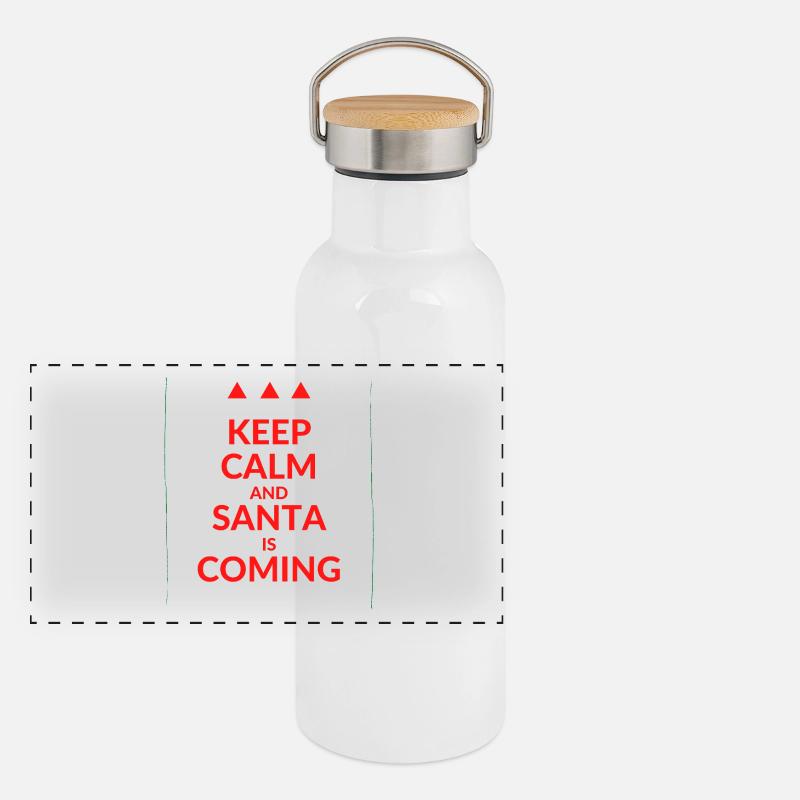 Reste calme et le Père Noël arrive Gourde isotherme avec bouchon en bambou