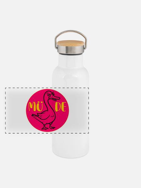 GANS GÄNSE Müde - Panorama Thermosflasche mit Bambusdeckel - Weiß