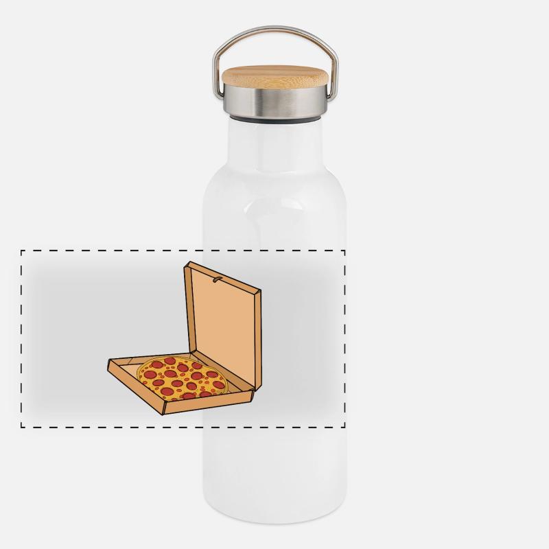 Pizza mit Pepperoni in einer Schachtel Panorama Thermosflasche mit Bambusdeckel