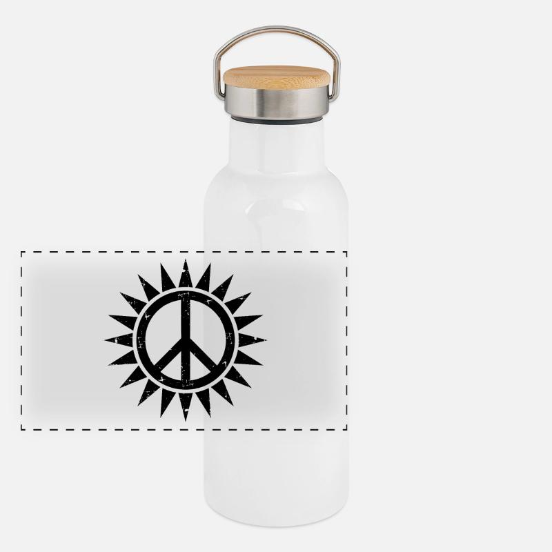 Peace sign symbol within a sun with grunge effect Panoramic Thermal Bottle with Bamboo Lid