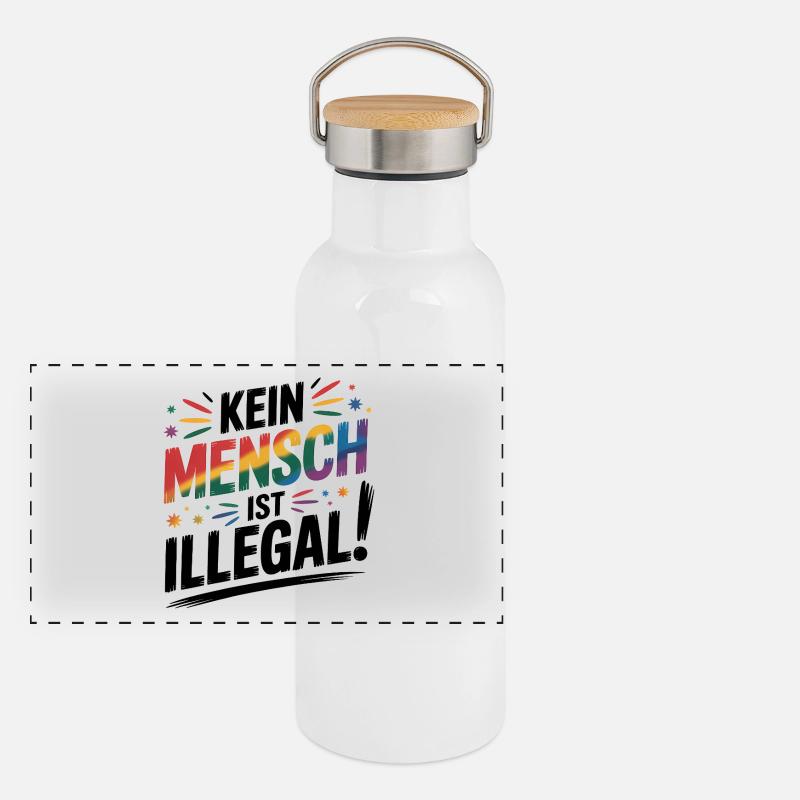 Kein Mensch ist illegal - Cool Pride Logo Panorama Thermosflasche mit Bambusdeckel