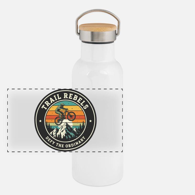 Trail Rebels Mountainbiker Retro Panorama Thermosflasche mit Bambusdeckel