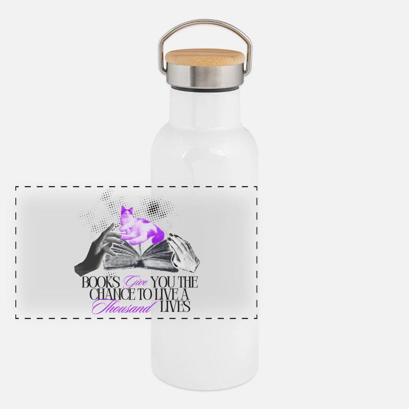 Bücher geben Dir tausend Leben - Panorama Thermosflasche mit Bambusdeckel - Weiß
