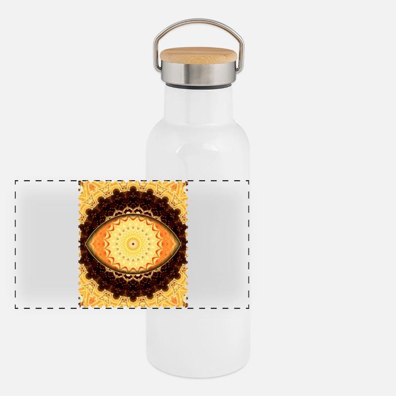 Sun Mandala Fire Gold Panoramic Thermal Bottle with Bamboo Lid