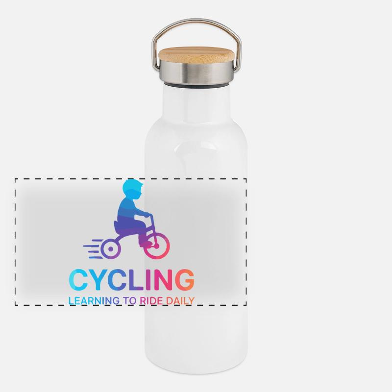 Kind-Kind-Radfahrer-Lernender Panorama Thermosflasche mit Bambusdeckel