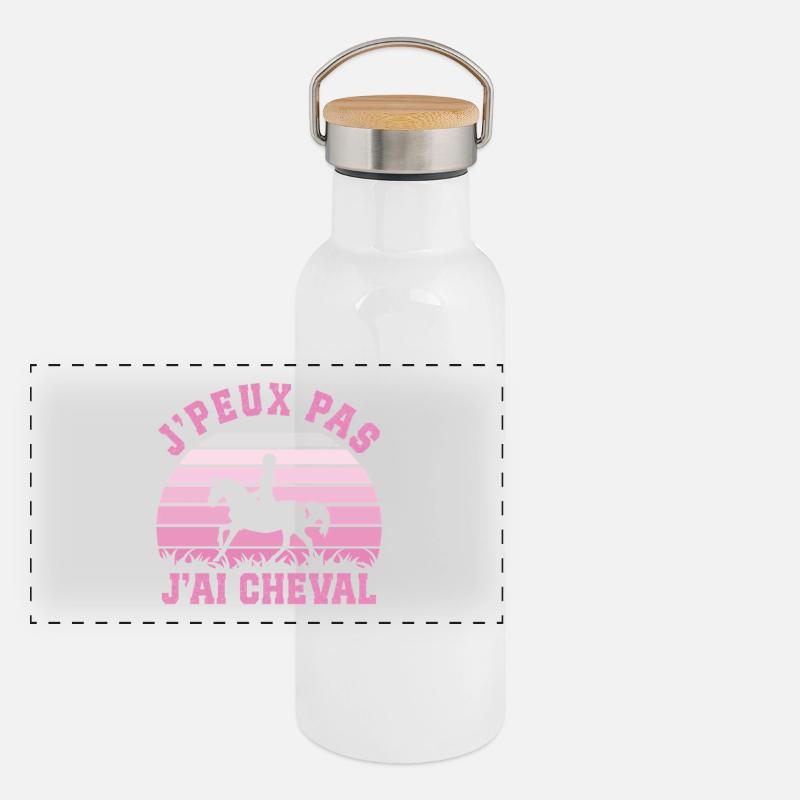 Ich kann nicht, ich habe ein Reitgeschenk Panorama Thermosflasche mit Bambusdeckel