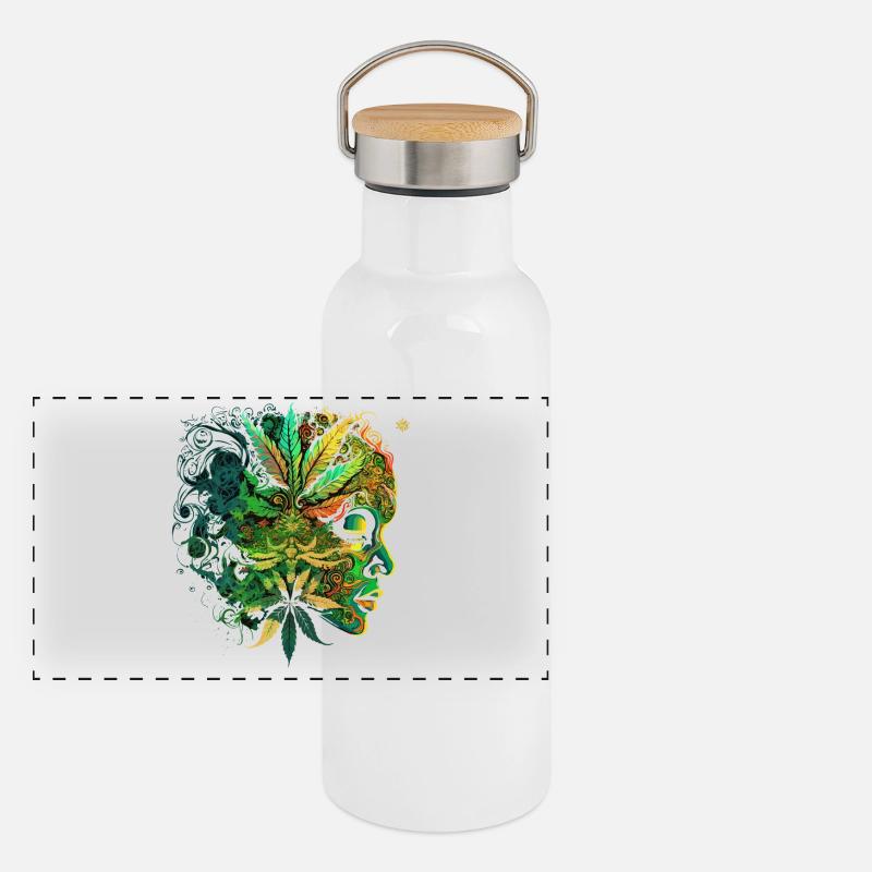 Visage du cannabis psychédélique Gourde isotherme avec bouchon en bambou