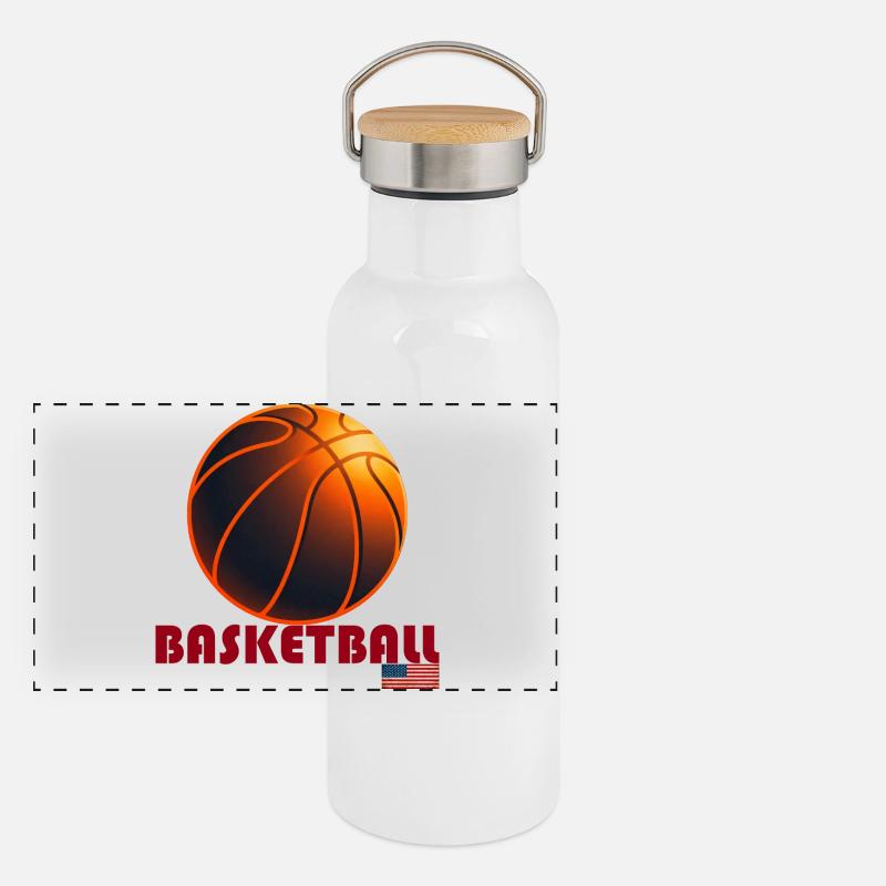 Orange Basketball Amerika Panorama Thermosflasche mit Bambusdeckel