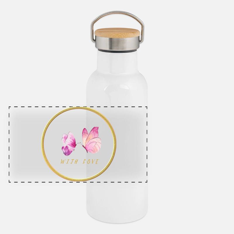 Papillons roses avec amour - avec amour Gourde isotherme avec bouchon en bambou