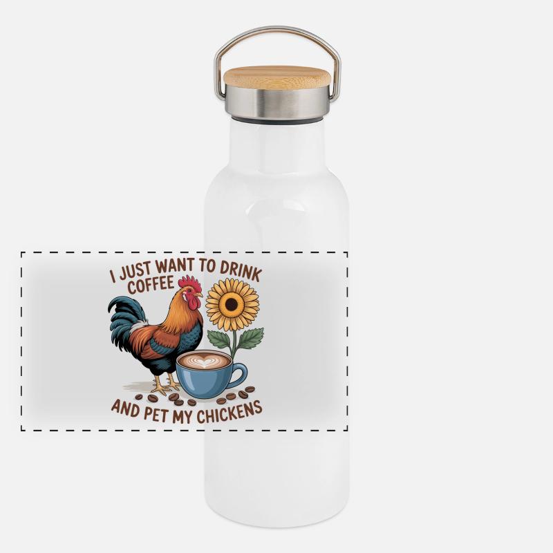Hühner Kaffee Panorama Thermosflasche mit Bambusdeckel