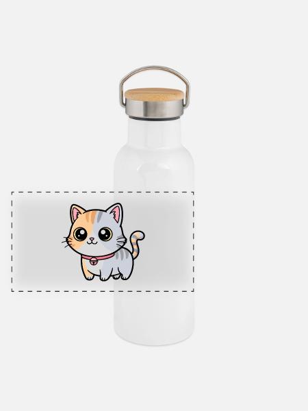 Calico-Kätzchenhalsband-Anhänger - Panorama Thermosflasche mit Bambusdeckel - Weiß