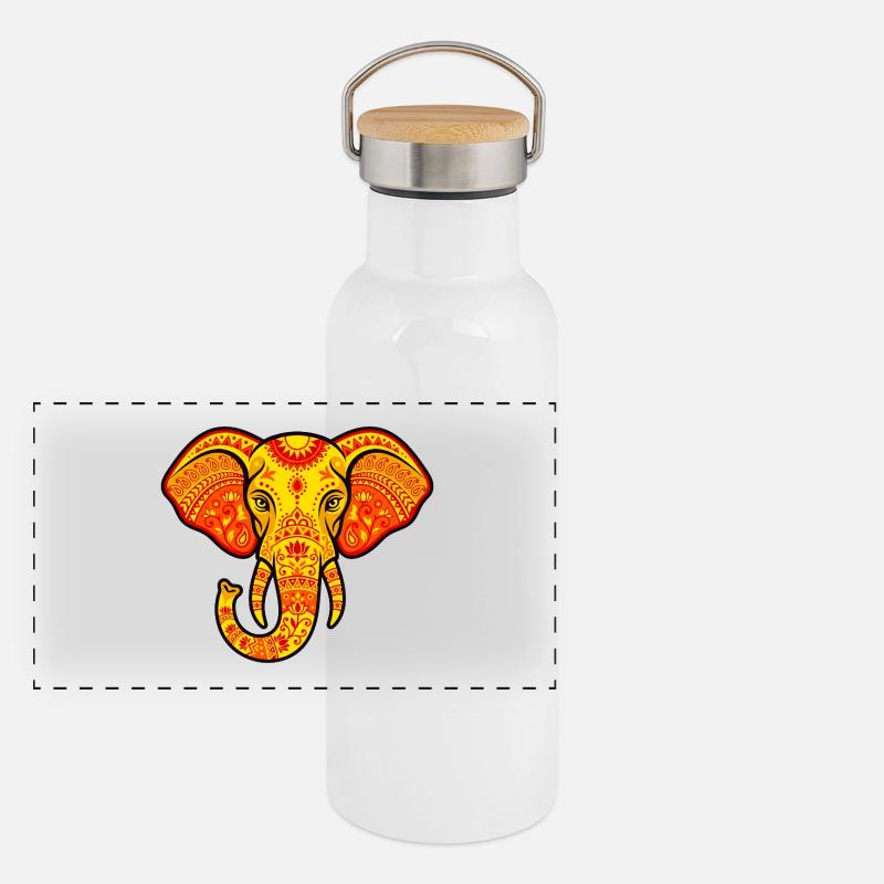 Leuchtend orangefarbener Elefant Panorama Thermosflasche mit Bambusdeckel