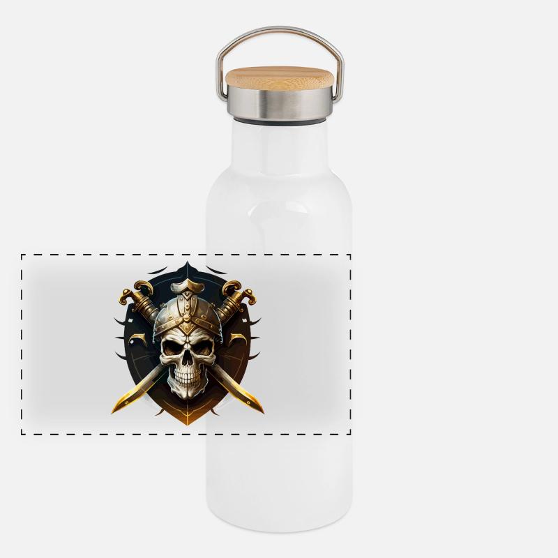 Skull warrior with helmet and blades Panoramic Thermal Bottle with Bamboo Lid