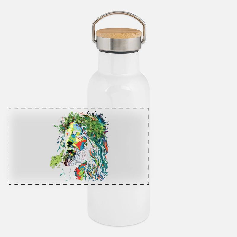 Explosion des couleurs rastafari de Jésus Gourde isotherme avec bouchon en bambou