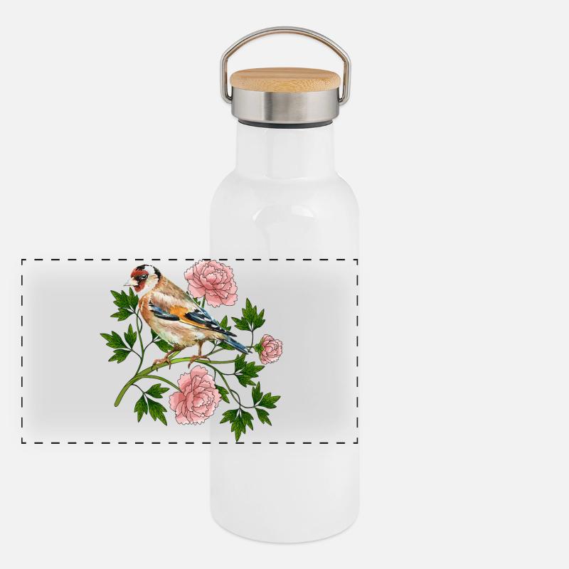 Bunter Vogel Panorama Thermosflasche mit Bambusdeckel