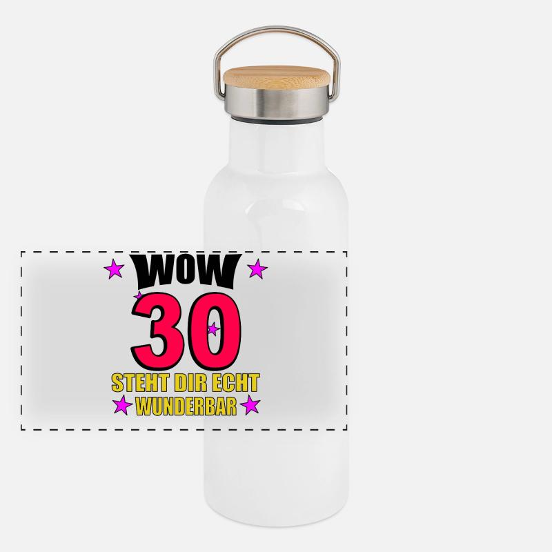 Steht Dir Echt Wunderbar - Panorama Thermosflasche mit Bambusdeckel - Weiß