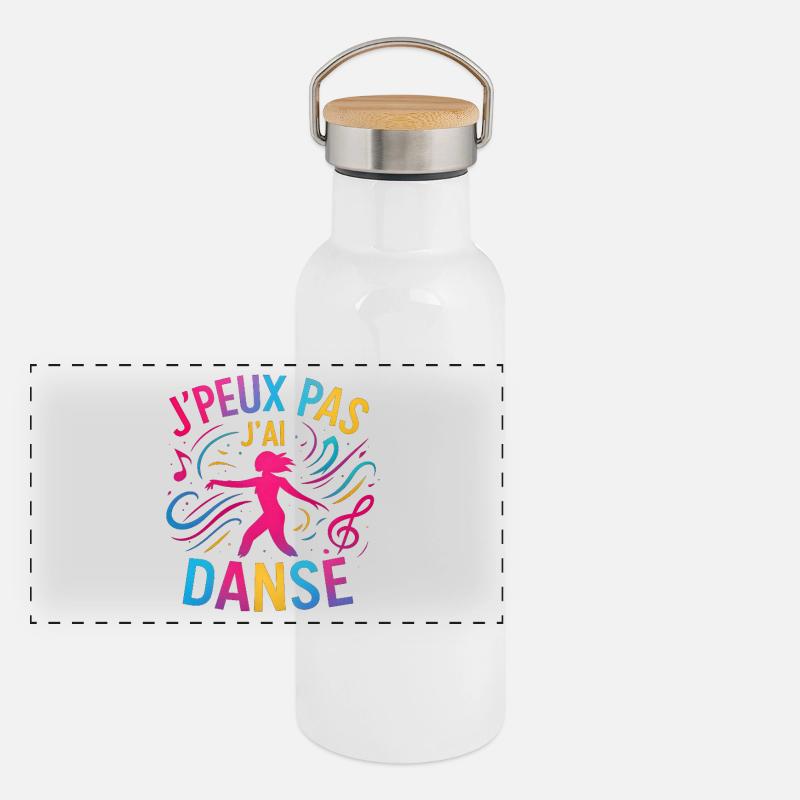 I Can't I Danced — Buntes Glitzern Panorama Thermosflasche mit Bambusdeckel