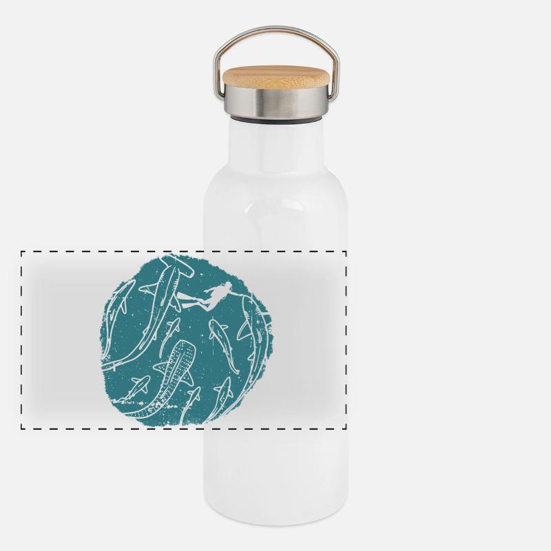 Deep Ocean Silhouette Circle Panoramic Thermal Bottle with Bamboo Lid