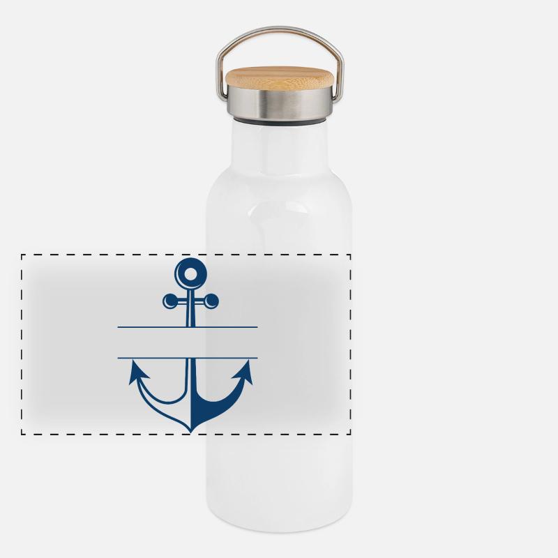 Personalisierter blauer Angelanker Panorama Thermosflasche mit Bambusdeckel