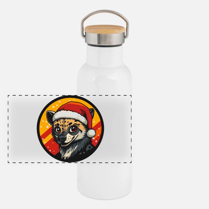Winterfuchs mit Santa-Hut Panorama Thermosflasche mit Bambusdeckel