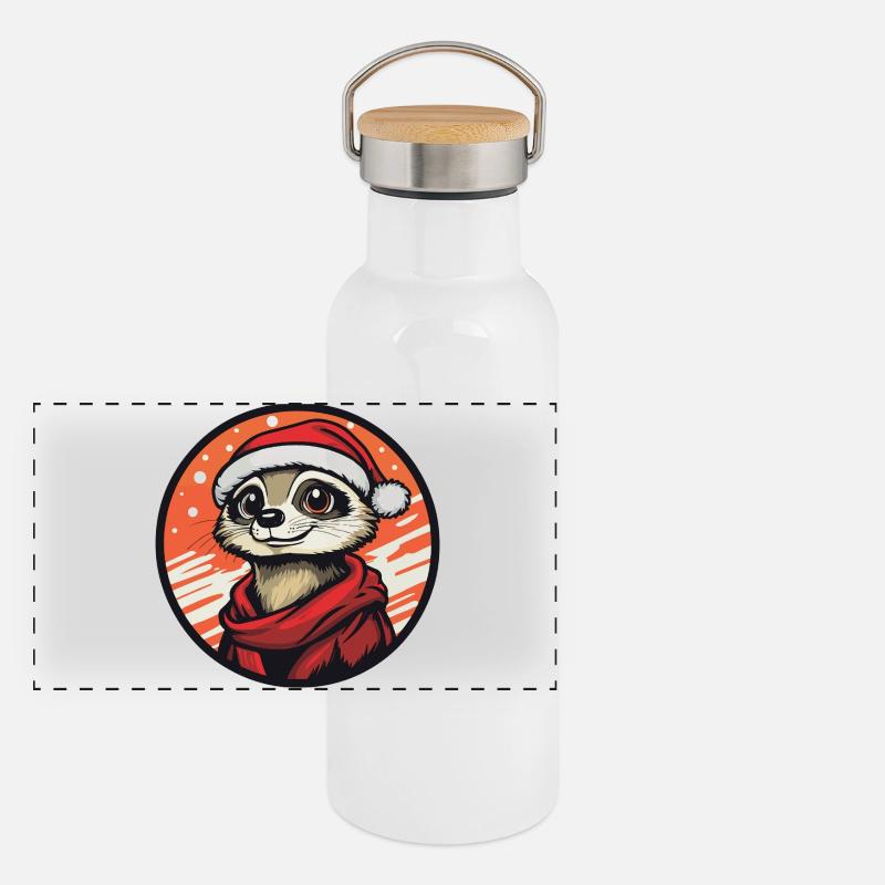 Erdmännchen  mit Santa-Hut Panorama Thermosflasche mit Bambusdeckel