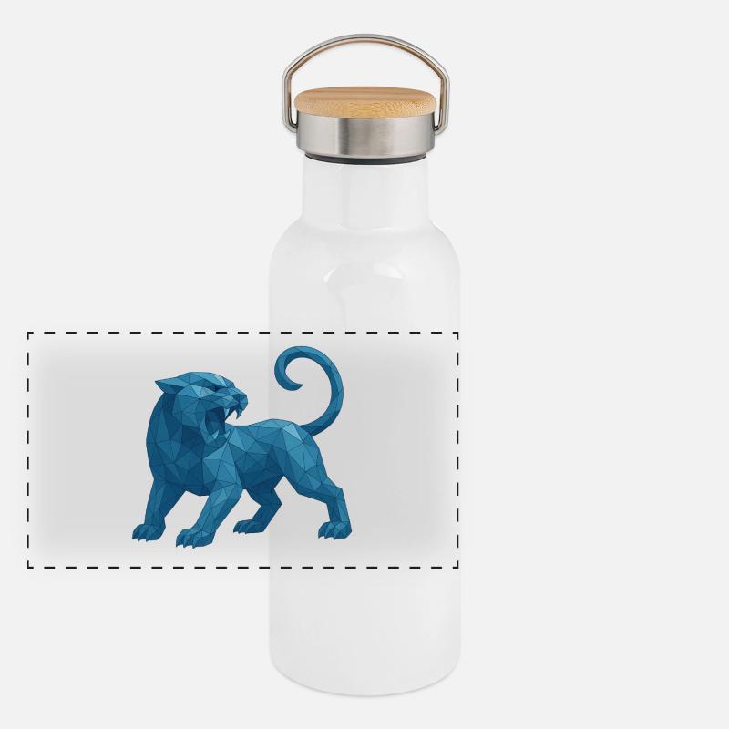 Lion géométrique bleu Gourde isotherme avec bouchon en bambou