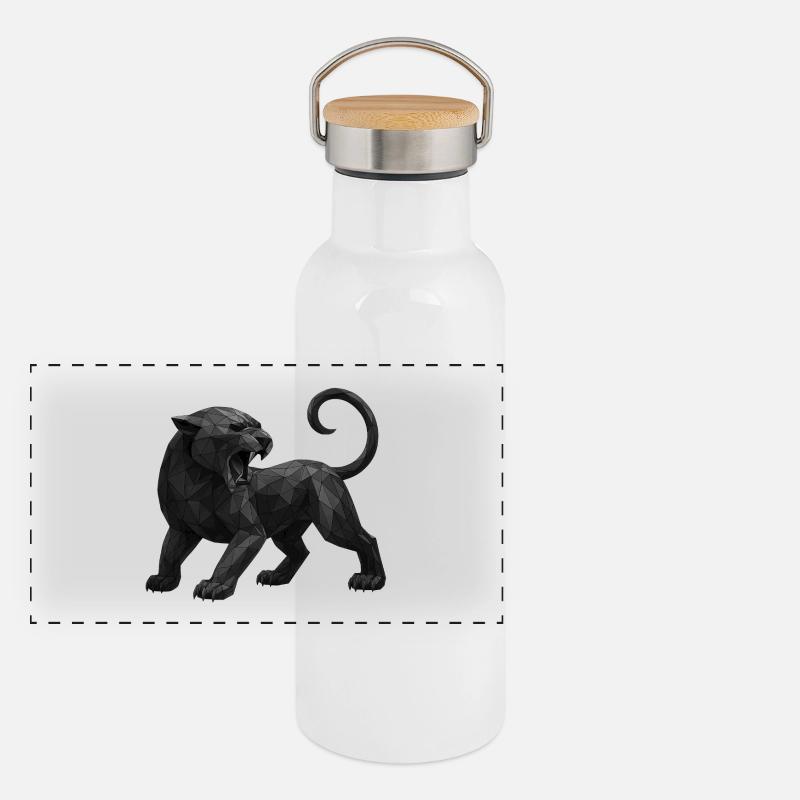 Geometrischer Schwarzpanther Panorama Thermosflasche mit Bambusdeckel