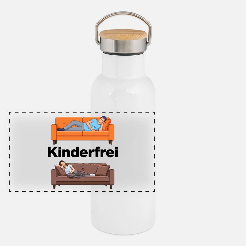 Kinderfrei – Sofa, Ruhe, Glück für Eltern Panorama Thermosflasche mit Bambusdeckel