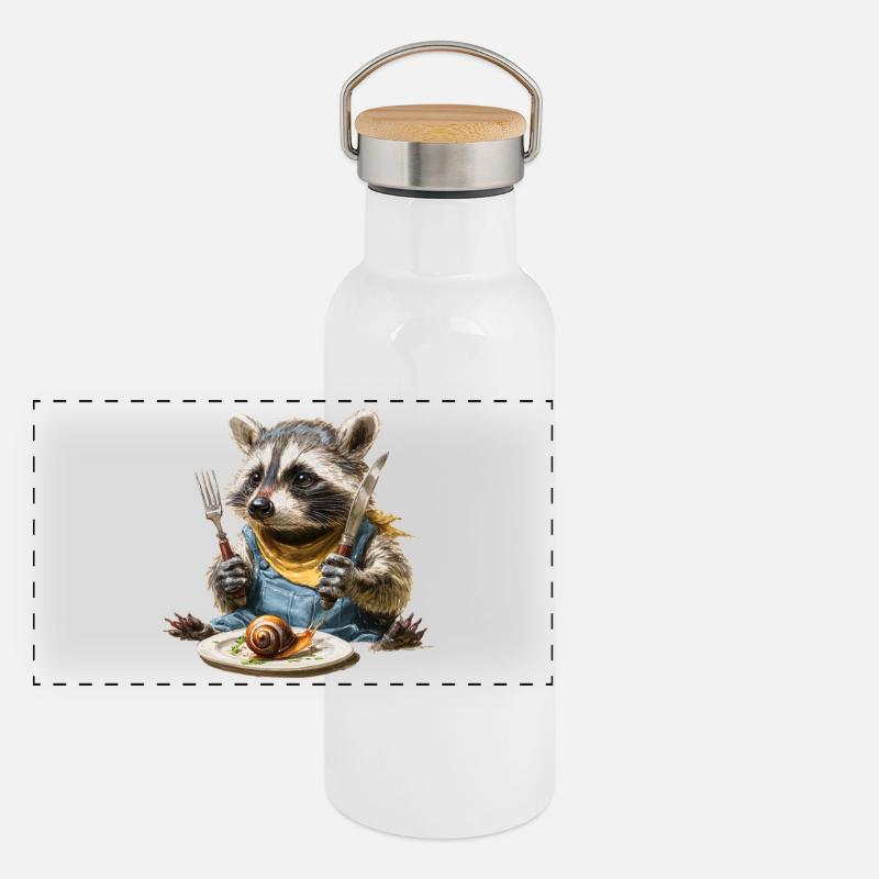 Raccoon chef with fork and knife Panoramic Thermal Bottle with Bamboo Lid